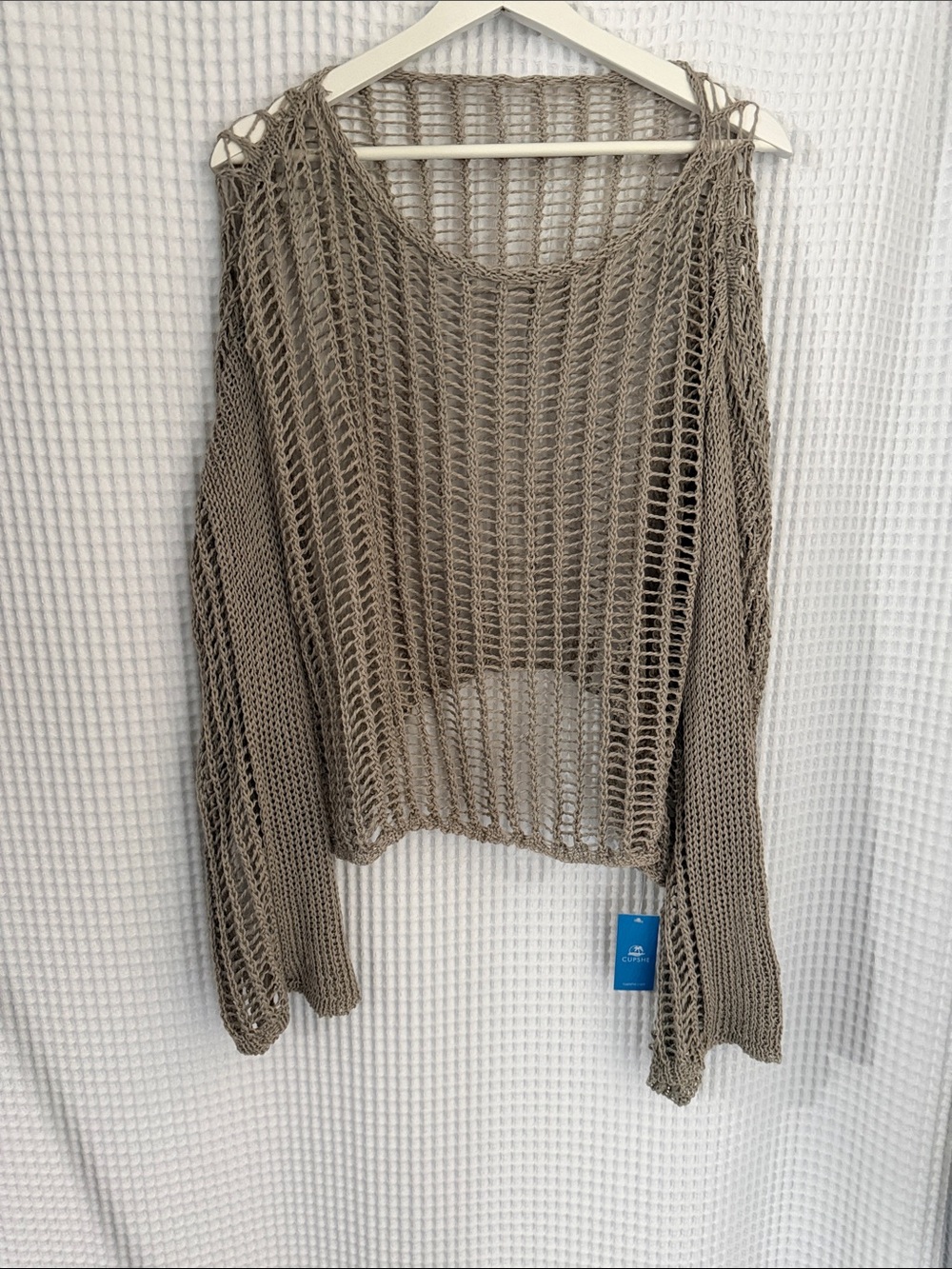Cupshe Open-Knit Scoop-Neck Sweater in Taupe